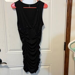 Jr Miss Woman’s Elegant Black Sleeveless Ruched Style Fitted Dress